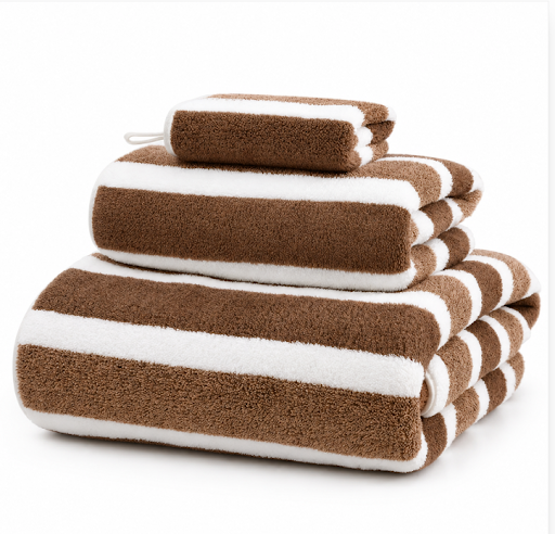 Brown and White Bath Towel Set